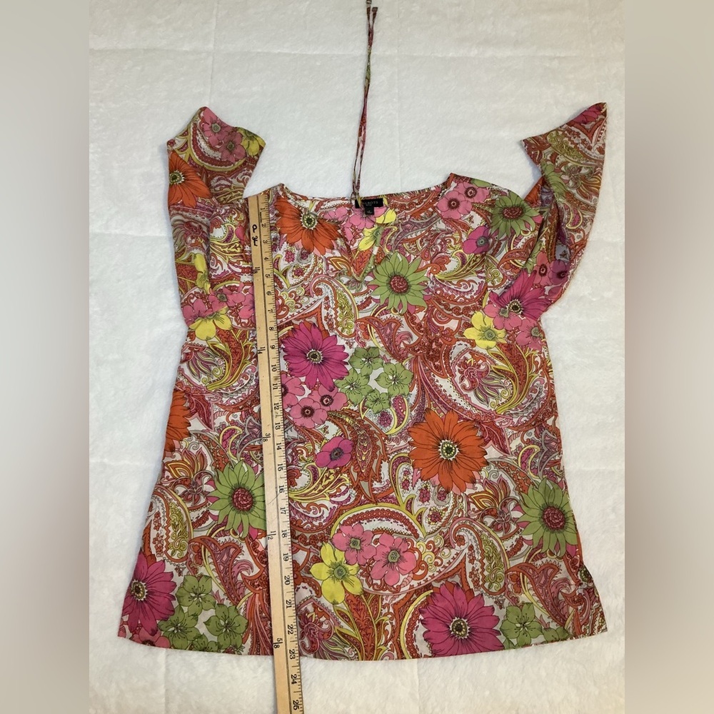 Talbots Floral Paisley Women's Top - Pink, Orange, Green - Picture 4 of 7